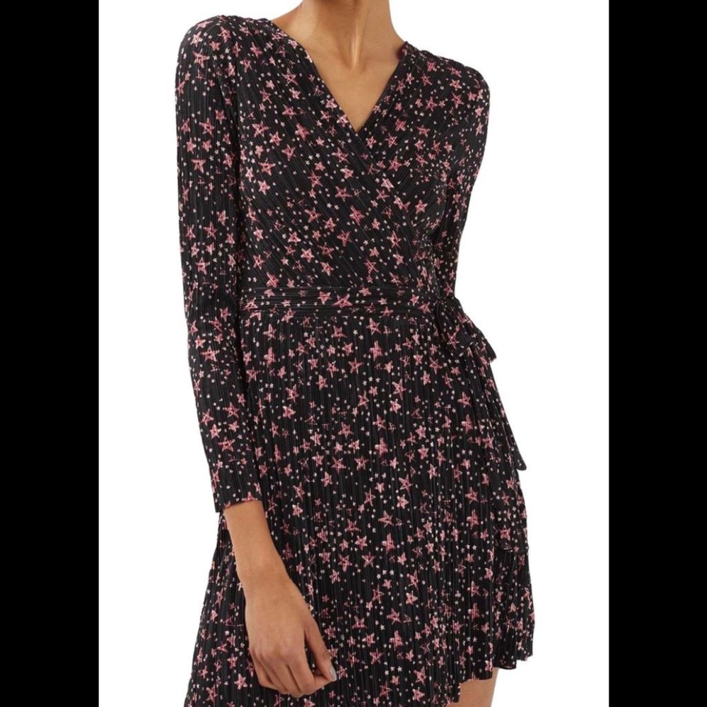 Topshop pink black star wrap dress